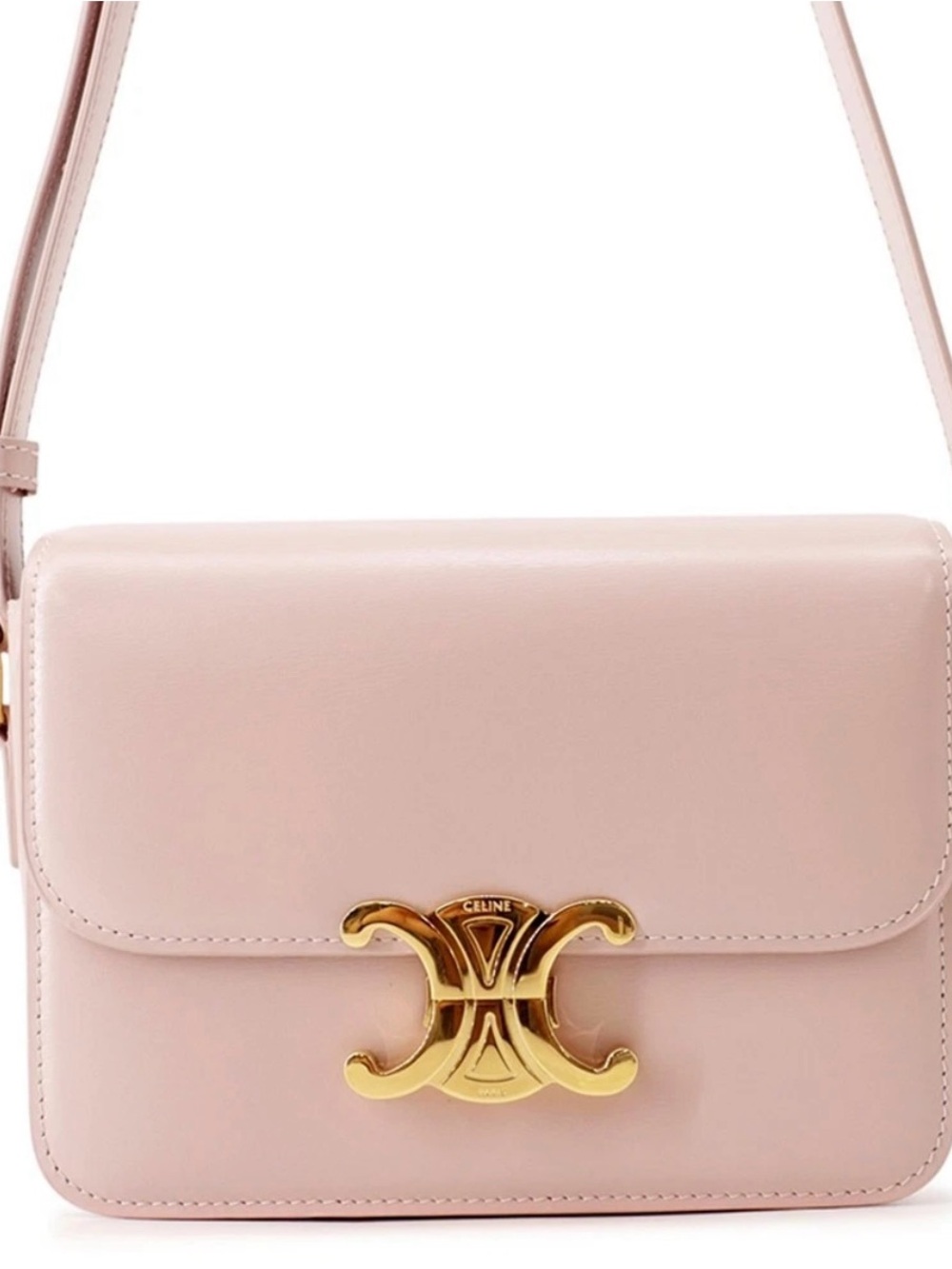 Celine Blush Pink Small Leather Shoulder Bag with Gold Triomphe